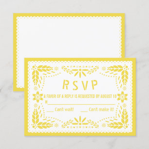 Yellow and white papel picado baby shower RSVP card