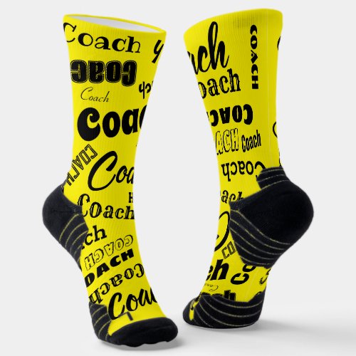 Yellow and White Personalized Coach Gift Name Art Socks