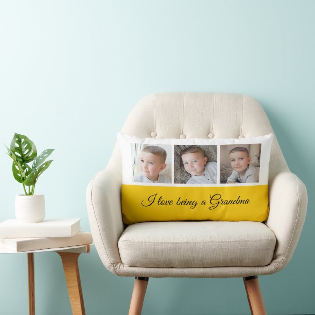Yellow and white photo collage for Grandma Lumbar Pillow (Chair)