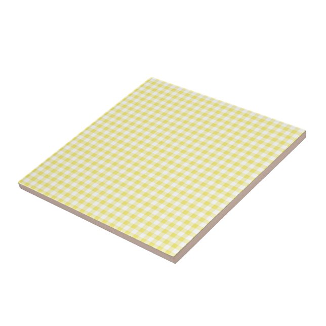 Yellow and White Plaid Checked - Customizable Ceramic Tile (Side)