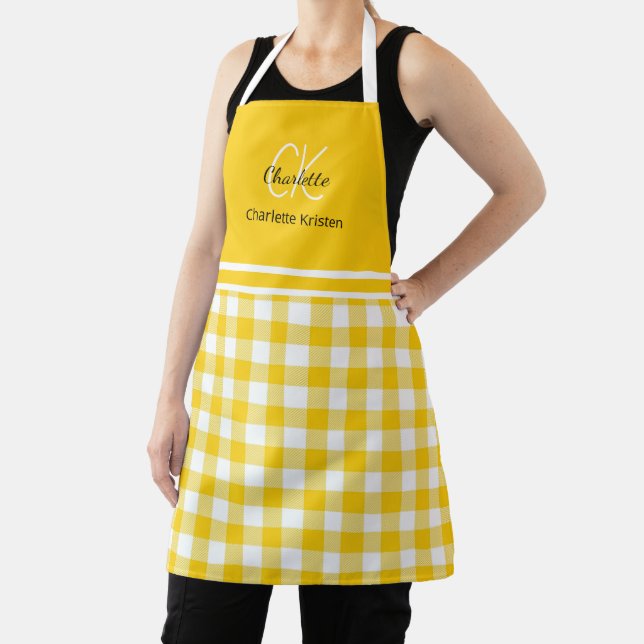 Yellow and White Plaid Monogram Name Apron (Insitu)
