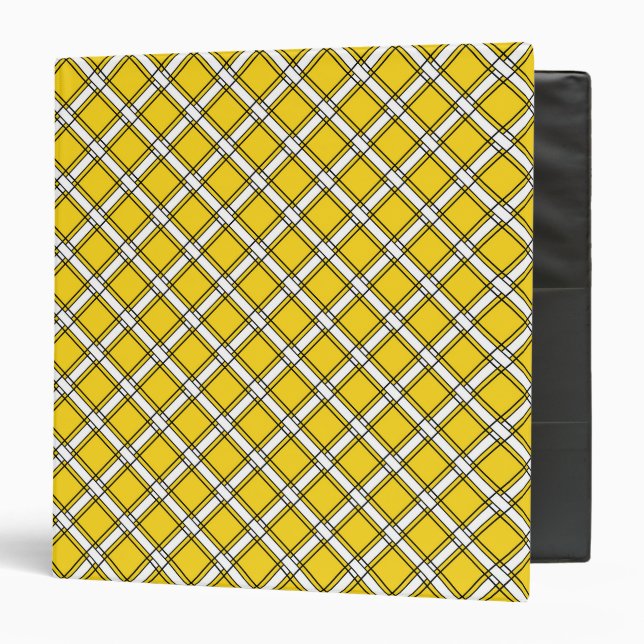 Yellow and white plaid plaid pattern   3 ring binder (Front/Inside)