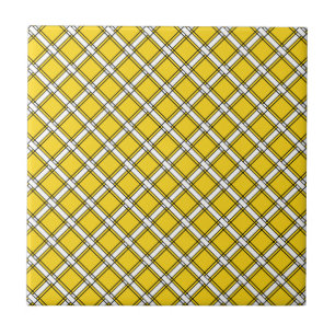 Yellow and white plaid plaid pattern ceramic tile
