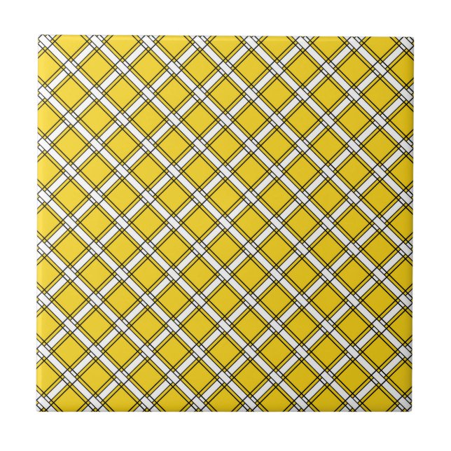 Yellow and white plaid plaid pattern  ceramic tile (Front)