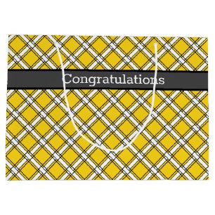 Yellow and white plaid plaid pattern large gift bag