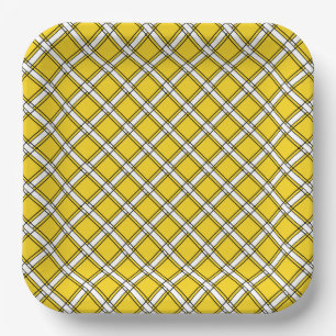 Yellow and white plaid plaid pattern  paper plates