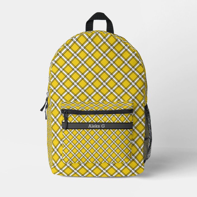 Yellow and white plaid plaid pattern   printed backpack (Front)