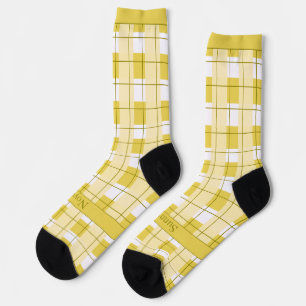 Yellow and White Plaid, Text on Foot Socks