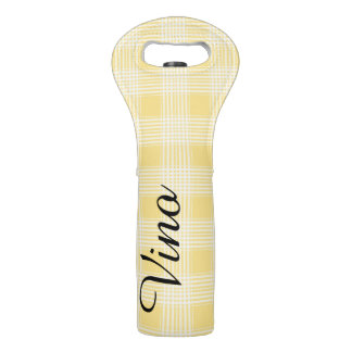 Yellow and White Plaid Wine Tote