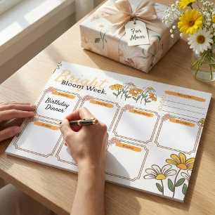 Yellow and White Playful Floral Weekly Planner Notepad