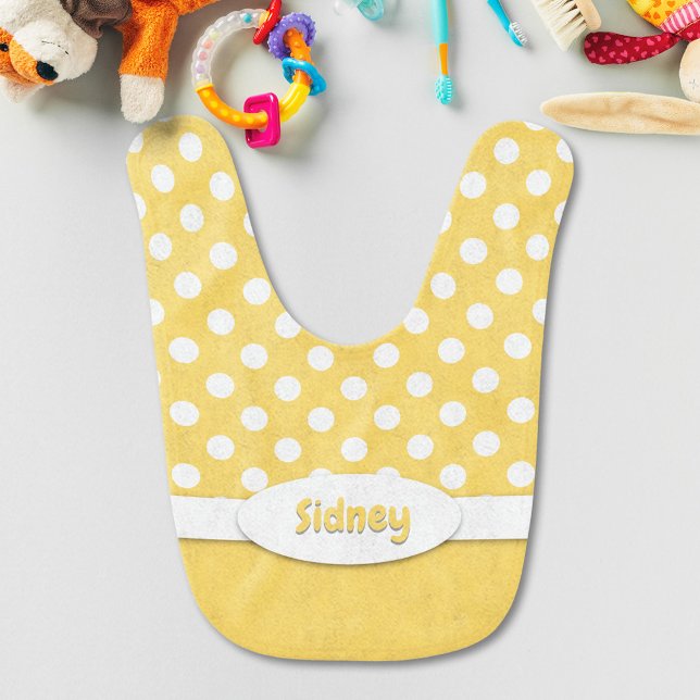 Yellow and White Polka Dot Baby Bib (Creator Uploaded)