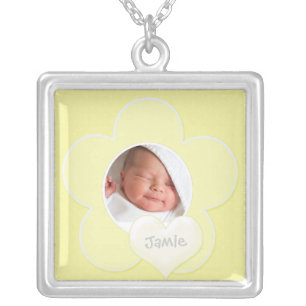 Yellow and white Polka Dot Baby Photo Necklace