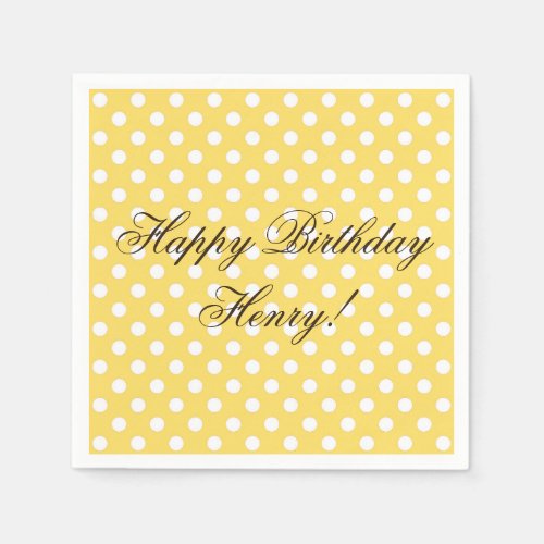 Yellow and White Polka Dot Birthday Paper Napkins