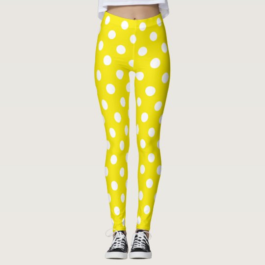 Yellow and White Polka Dot Leggings | Zazzle.com