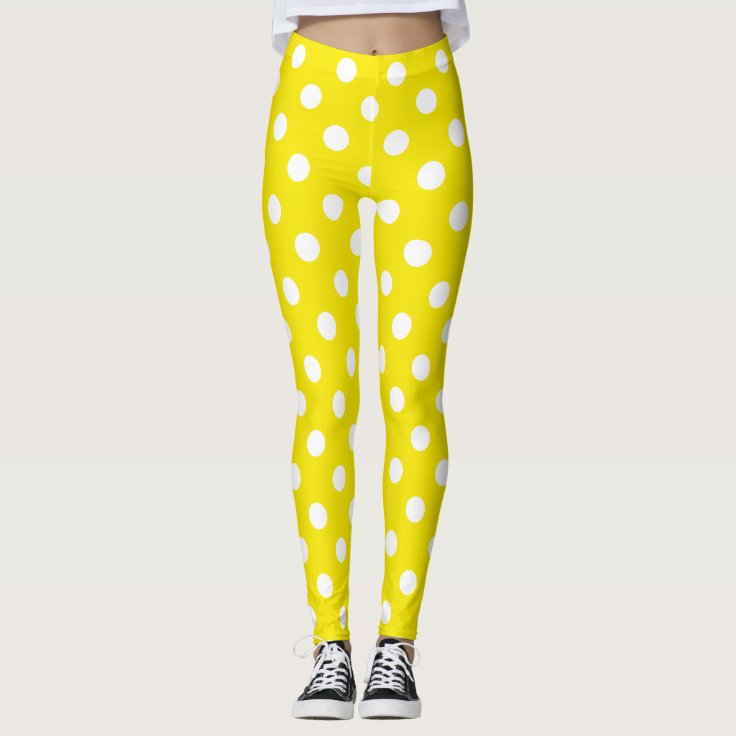 Yellow and White Polka Dot Leggings | Zazzle