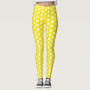 Yellow and White Polka Dot Leggings for Women