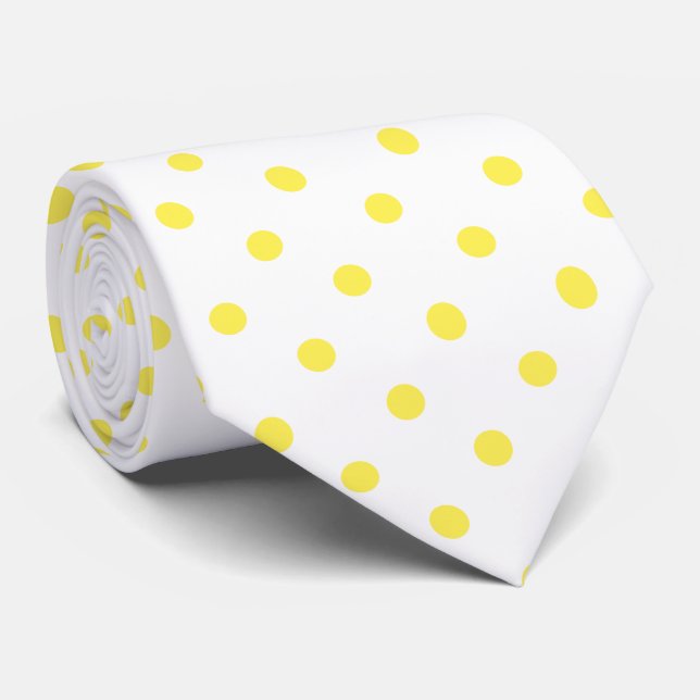 Yellow and White Polka Dot Necktie (Rolled)