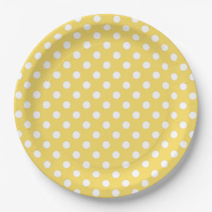 Yellow and White Polka Dot Paper Plates