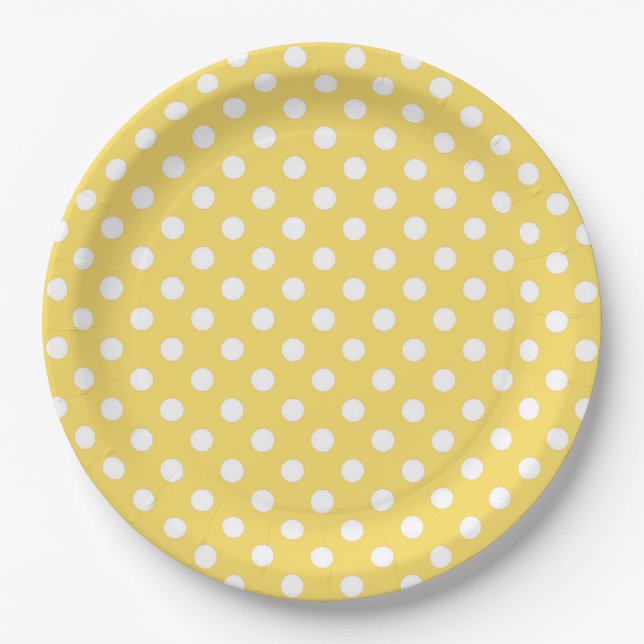 Yellow and White Polka Dot Paper Plates (Front)