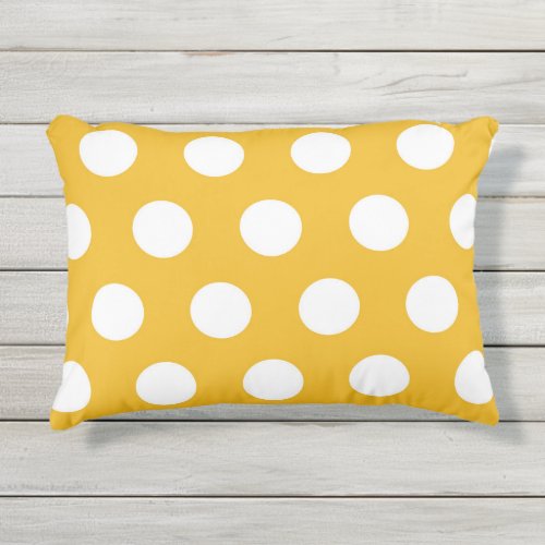 Yellow and white polka dot pattern outdoor pillow