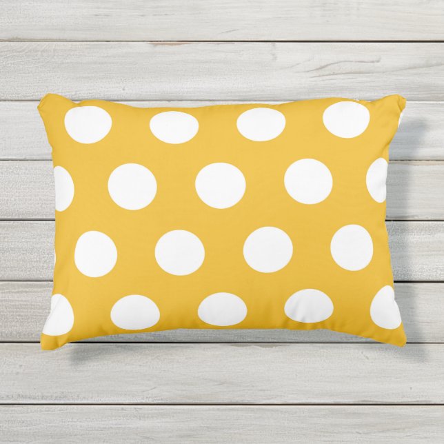 Yellow and white polka dot pattern outdoor pillow (Front)