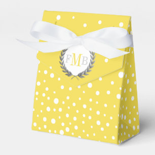 Yellow and white polka dot pattern wedding fav favor boxes