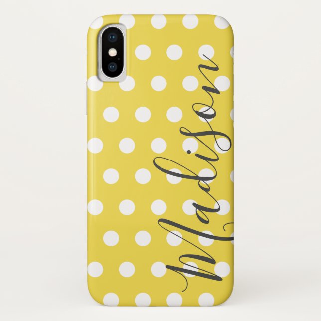 Yellow and White Polka Dot  Personalized Name Case-Mate iPhone Case (Back)