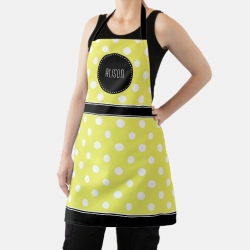 Yellow and white polka dot with black monogram  apron