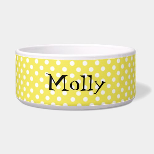 Yellow and White Polka Dots Custom Pet Bowl