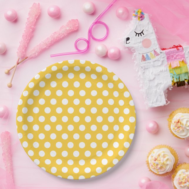 Yellow and White Polka Dots Paper Plates (Party)