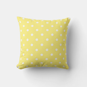 Yellow and White Polka Dots Pattern Throw Pillow