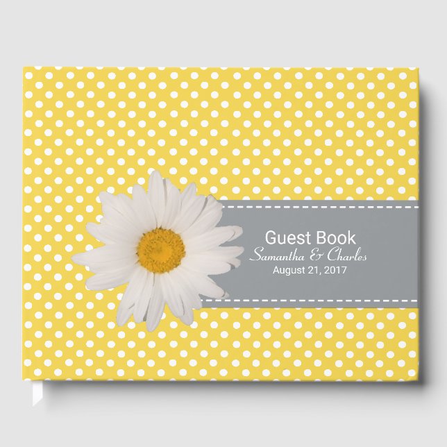 Yellow and White Polka Dots Wedding Guest Book (Front)
