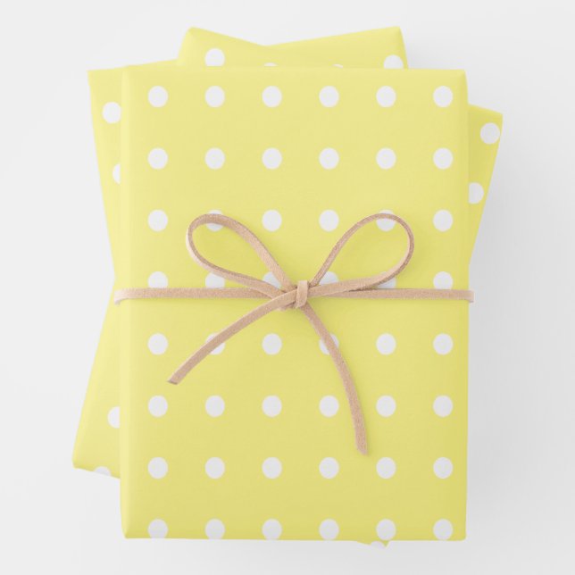 Yellow and White Polka Dots Wrapping Paper Sheets (In situ)