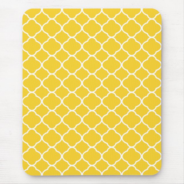 Yellow and White Quatrefoil Geometric Pattern Mouse Pad (Front)