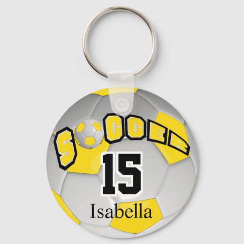 Yellow and White Soccer Ball Keychain