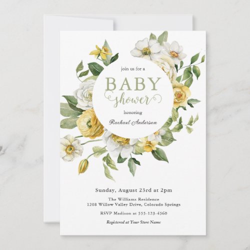 Yellow and White Spring Floral Baby Shower Invitation