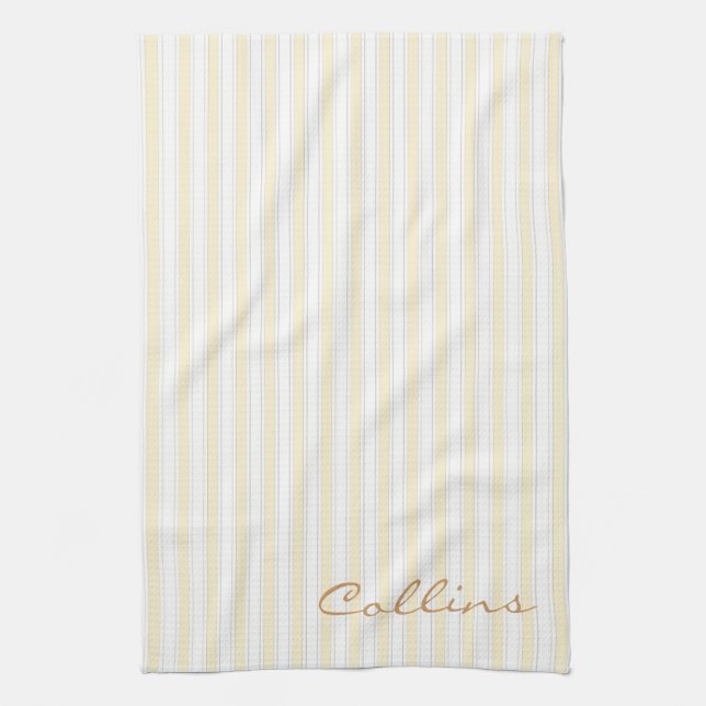 Yellow and White Stripe Pattern Kitchen Towel (Vertical)