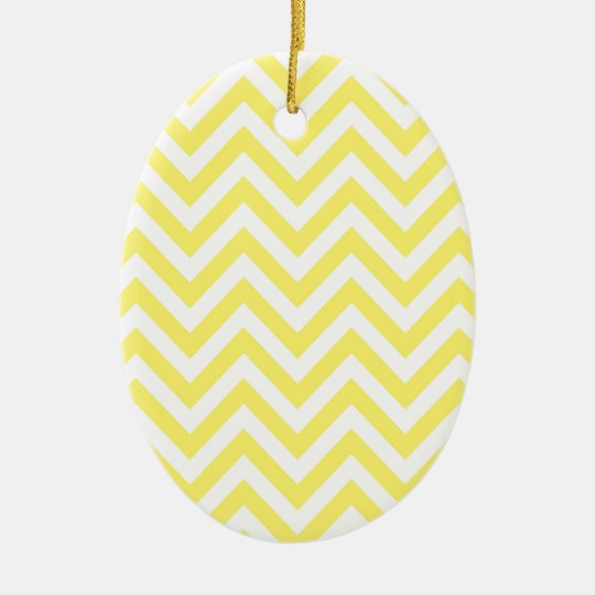 Yellow and White Stripe Zigzag Pattern Ceramic Ornament