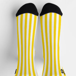 Yellow and white striped name initials socks
