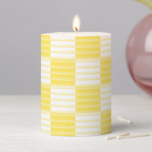 Yellow and White Striped Patchwork Pillar Candle