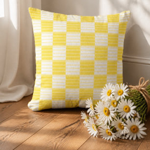 Yellow and White Striped Patchwork Throw Pillow