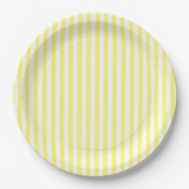Yellow and White Striped Personalized Paper Plates (Front)
