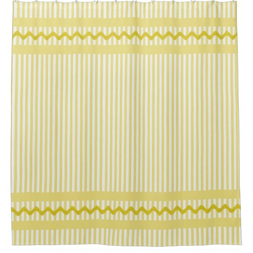 Yellow and White Striped Ticking With Ric Rac Trim Shower Curtain