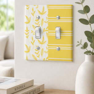 Yellow and White Stripes and Botanic Light Switch Cover