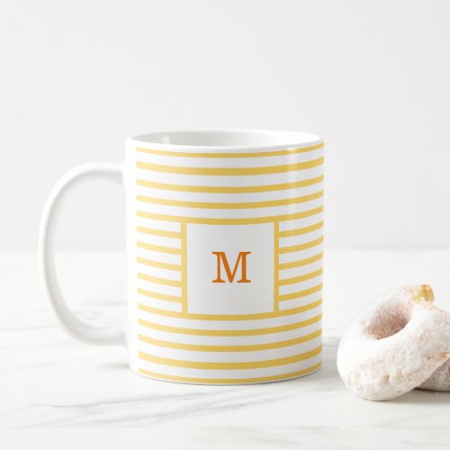 Yellow and White Stripes Custom Monogram Coffee Mug