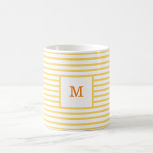 Yellow and White Stripes Custom Monogram Coffee Mug