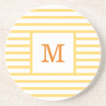 Yellow and White Stripes Custom Monogram Sandstone Coaster<br><div class="desc">Get a cute girly simple modern yellow and white stripped coaster with your custom monogram name or initials,  to your cozy home or office! Made with sandstone. Customize it with your favorite font and color to make it your one and only happy coaster!</div>