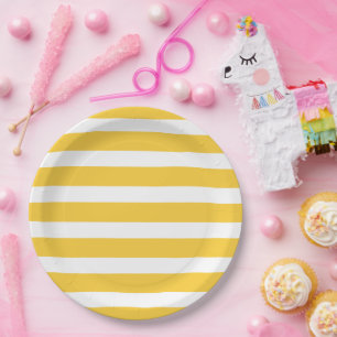 Yellow and White Stripes Paper Plates