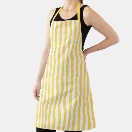 Yellow And White Stripes Pattern Apron