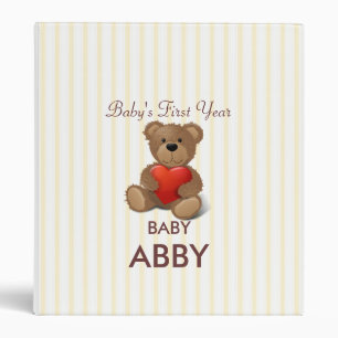 Yellow and White Stripes Pattern With Teddy Bear 3 Ring Binder